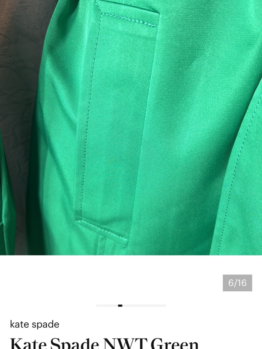 kate spade Bright Green Double-Breasted Trench Coat Pleated Back - Picture 7 of 12